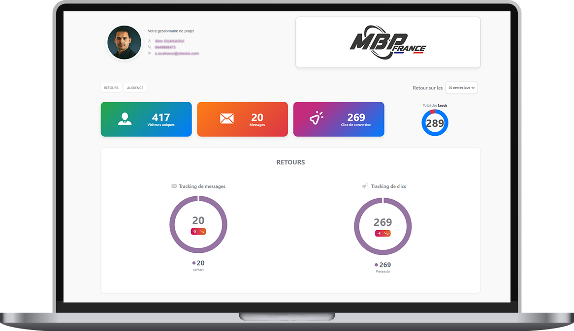 Interface MyOBOARD de MBP France affichée sur un ordinateur portable